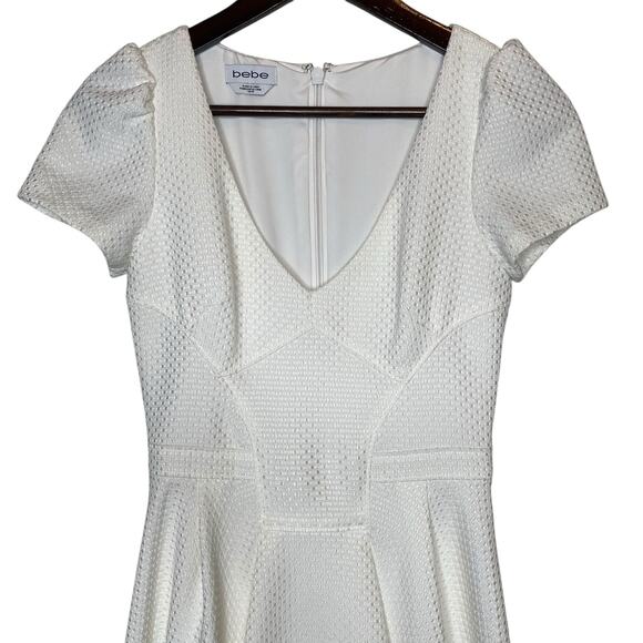 Bebe Crochet Fit and Flare White Mini Dress, size XS - Picture 2 of 5